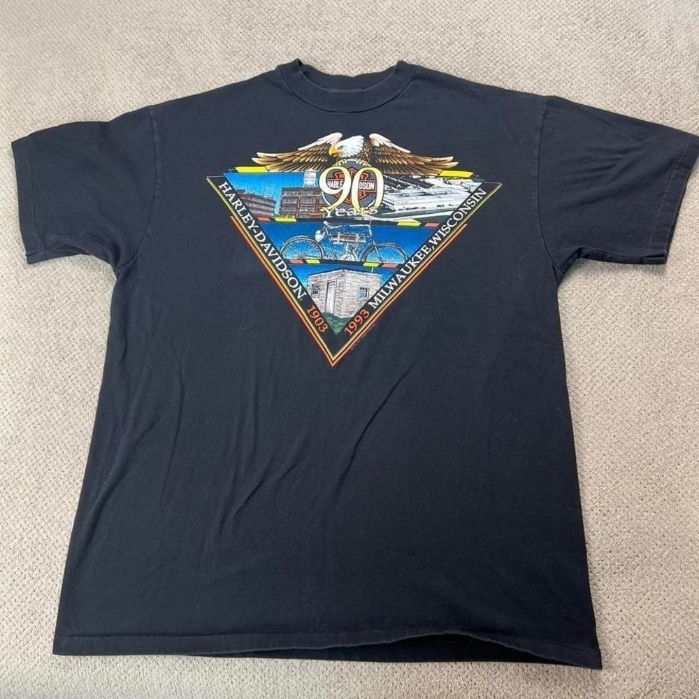 Vintage 1990s Harley Davidson 90th Anniversary T-Shirt Black Large 1993 Tee